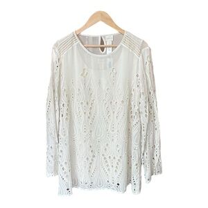 Chico’s White Eyelet Long Sleeve Top and Shell in Cream - Size 3 (US 16)